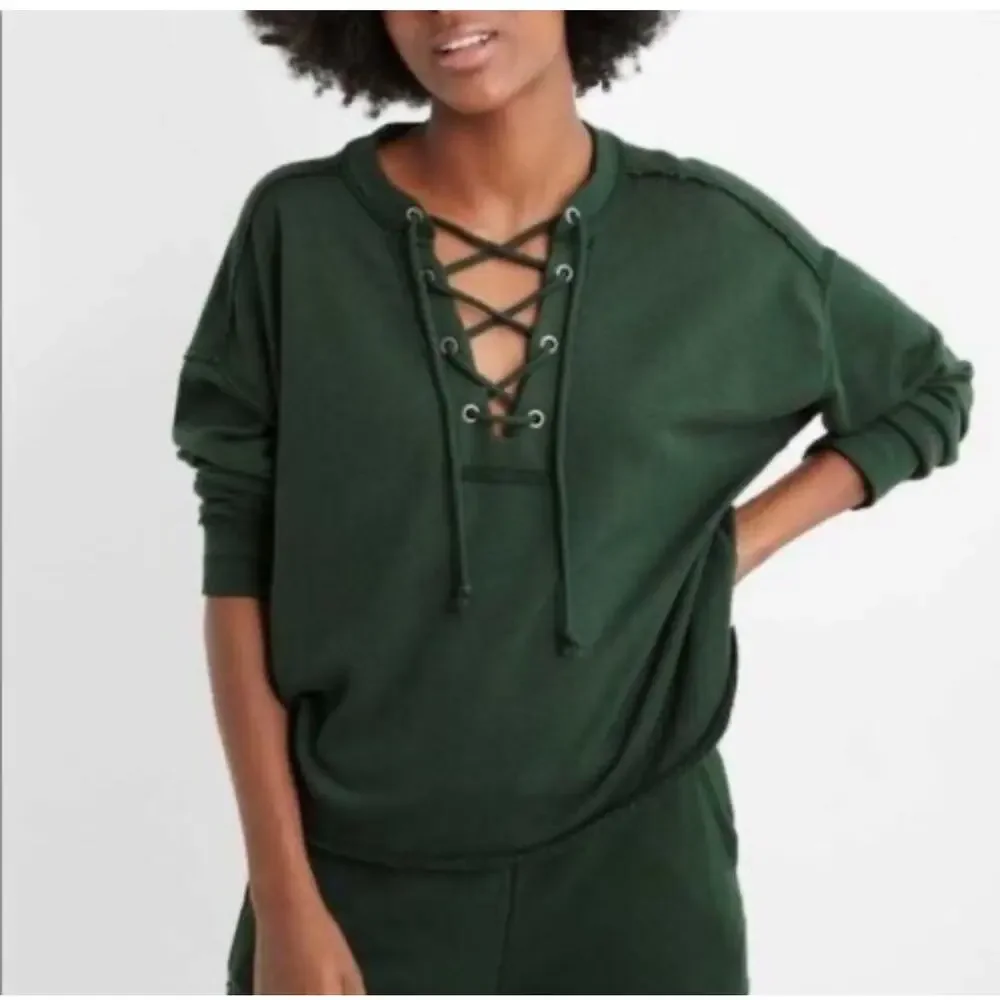 Aerie Sunday‎ Soft lace up oversized sweater womens small loungewear casual cozy